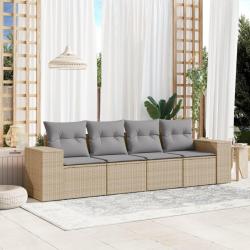 Salon de jardin avec coussins 4 pcs beige résine tressée alsavelo