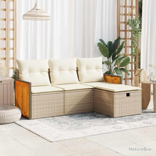 Salon de jardin avec coussins 4 pcs beige rsine tresse alsavelo
