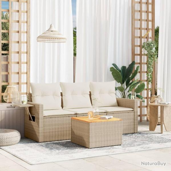 Salon de jardin avec coussins 4 pcs beige rsine tresse alsavelo