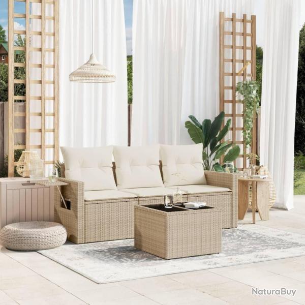 Salon de jardin avec coussins 4 pcs beige rsine tresse alsavelo
