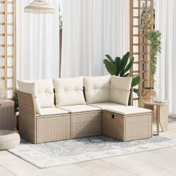 Salon de jardin avec coussins 4 pcs beige résine tressée alsavelo