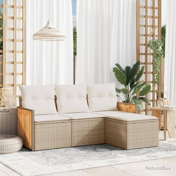 Salon de jardin avec coussins 4 pcs beige rsine tresse alsavelo