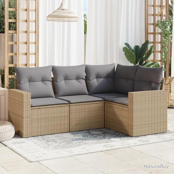 Salon de jardin avec coussins 4 pcs beige rsine tresse alsavelo