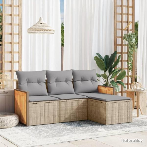 Salon de jardin avec coussins 4 pcs beige rsine tresse alsavelo