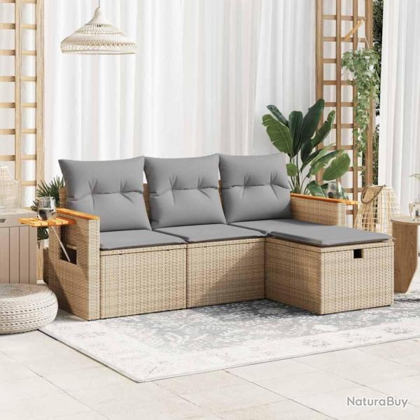 Salon de jardin avec coussins 4 pcs beige rsine tresse alsavelo