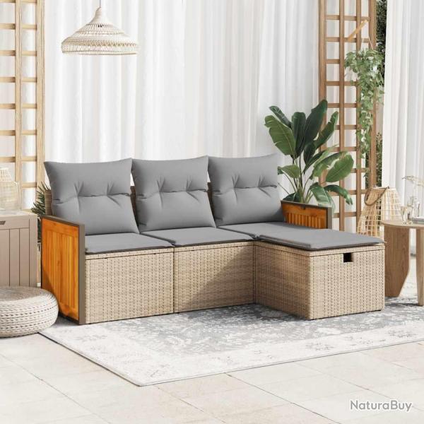 Salon de jardin avec coussins 4 pcs beige rsine tresse alsavelo