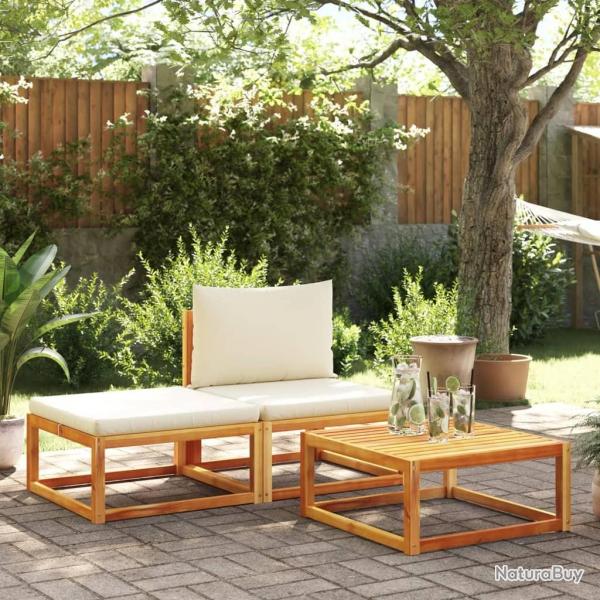 Salon de jardin avec coussins 3 pcs bois massif d'acacia alsavelo
