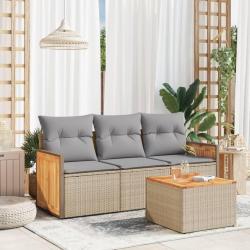 Salon de jardin avec coussins 4 pcs beige résine tressée alsavelo
