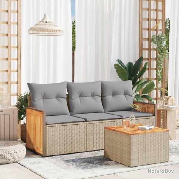 Salon de jardin avec coussins 4 pcs beige rsine tresse alsavelo