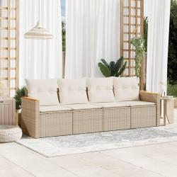 Salon de jardin avec coussins 4 pcs beige résine tressée alsavelo