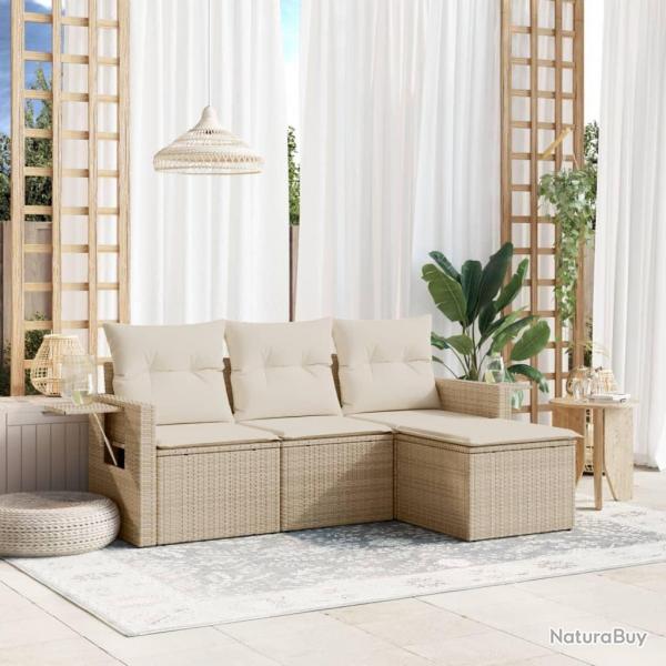 Salon de jardin avec coussins 4 pcs beige rsine tresse alsavelo