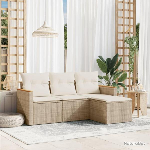 Salon de jardin avec coussins 4 pcs beige rsine tresse alsavelo