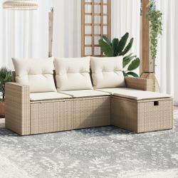 Salon de jardin avec coussins 4 pcs beige résine tressée alsavelo