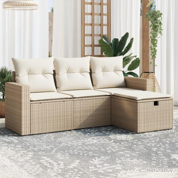 Salon de jardin avec coussins 4 pcs beige rsine tresse alsavelo