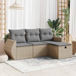 Salon de jardin avec coussins 4 pcs beige résine tressée alsavelo