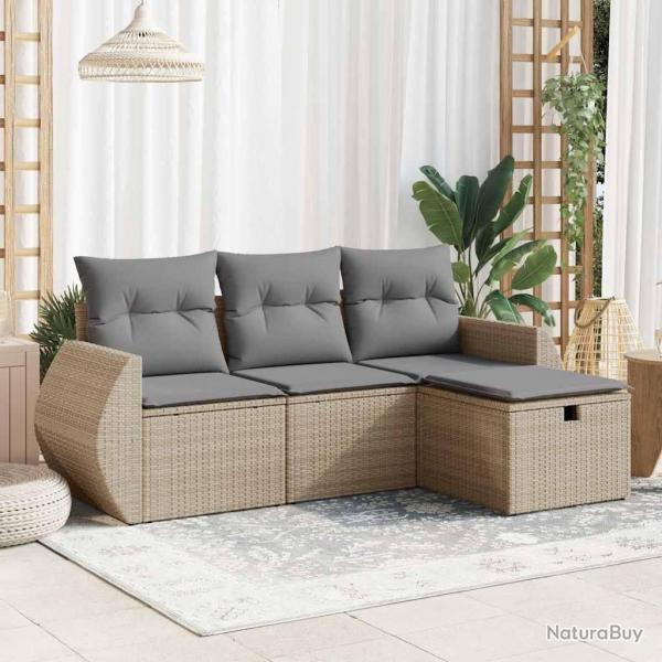 Salon de jardin avec coussins 4 pcs beige rsine tresse alsavelo