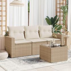 Salon de jardin avec coussins 4 pcs beige résine tressée alsavelo