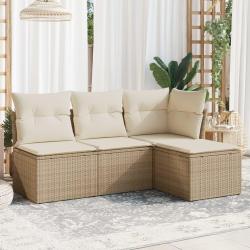 Salon de jardin avec coussins 4 pcs beige résine tressée alsavelo