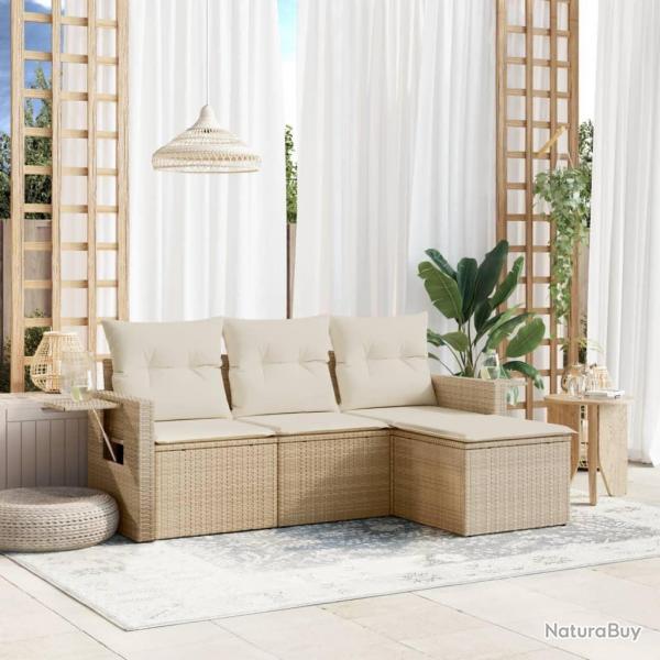 Salon de jardin avec coussins 4 pcs beige rsine tresse alsavelo