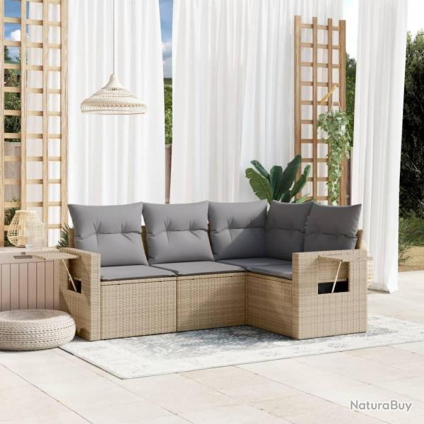 Salon de jardin avec coussins 4 pcs beige rsine tresse alsavelo