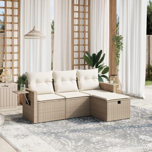 Salon de jardin avec coussins 4 pcs beige rsine tresse alsavelo
