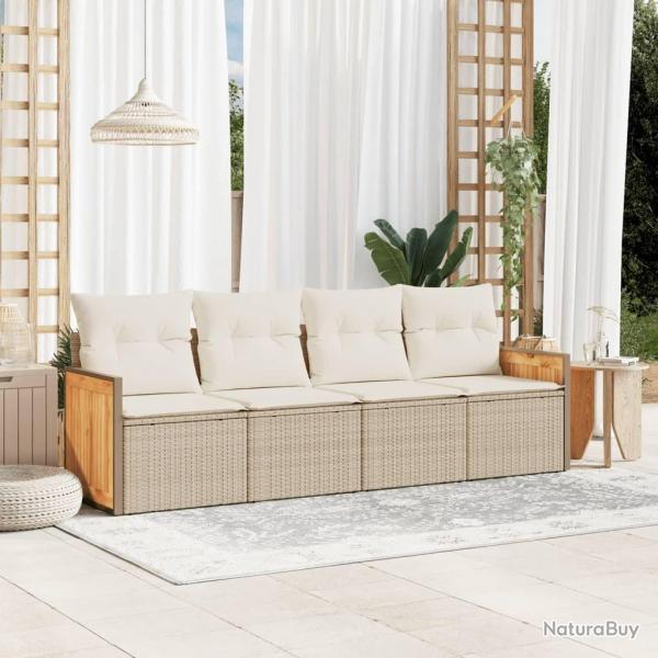 Salon de jardin avec coussins 4 pcs beige rsine tresse alsavelo