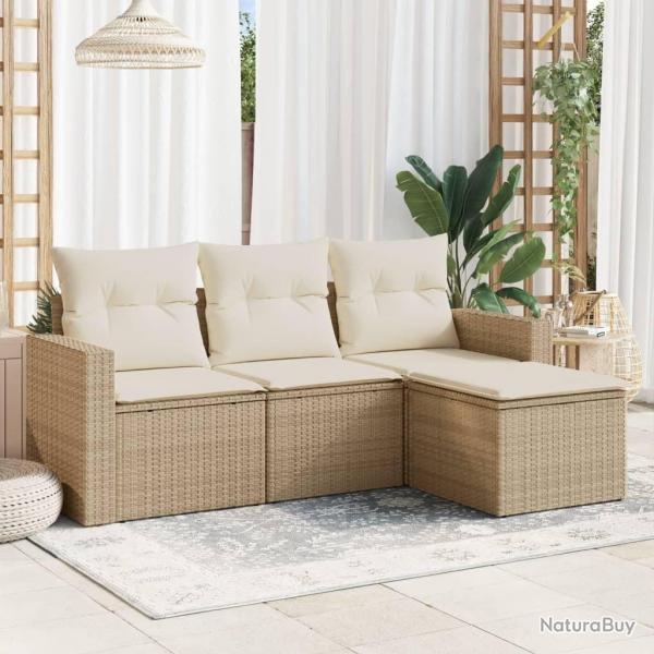 Salon de jardin avec coussins 4 pcs beige rsine tresse alsavelo