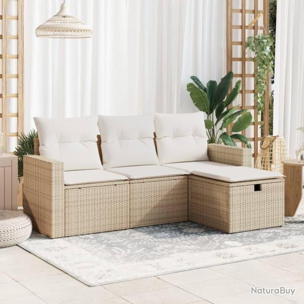 Salon de jardin avec coussins 4 pcs beige rsine tresse alsavelo