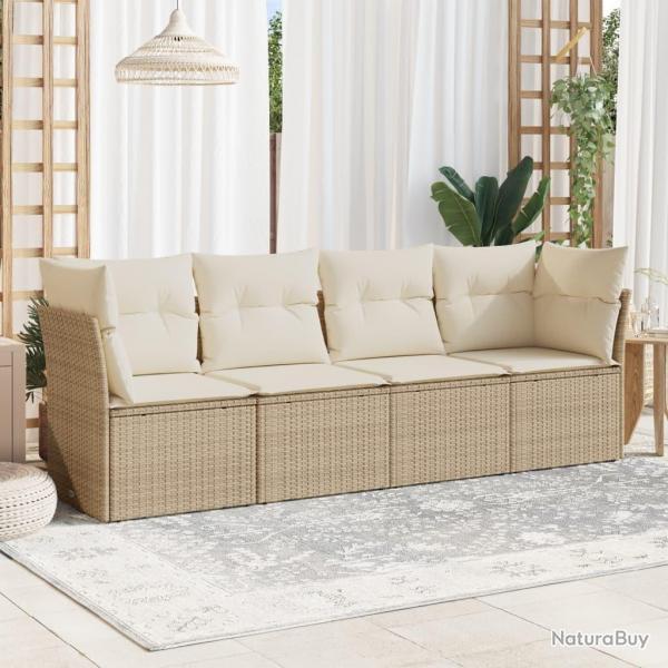 Salon de jardin avec coussins 4 pcs beige rsine tresse alsavelo