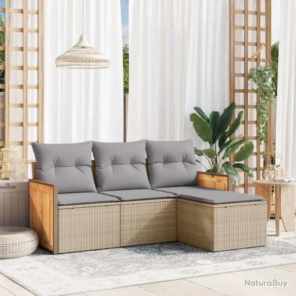 Salon de jardin avec coussins 4 pcs beige rsine tresse alsavelo
