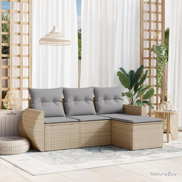 Salon de jardin avec coussins 4 pcs beige rsine tresse alsavelo