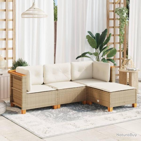 Salon de jardin avec coussins 4 pcs beige rsine tresse alsavelo