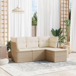 Salon de jardin avec coussins 4 pcs beige résine tressée alsavelo