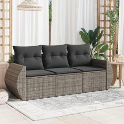 Salon de jardin avec coussins 3 pcs gris résine tressée alsavelo