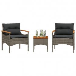 Salon de jardin avec coussins 3 pcs gris résine tressée alsavelo