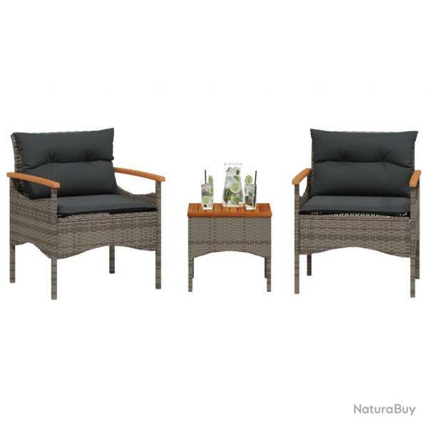 Salon de jardin avec coussins 3 pcs gris rsine tresse alsavelo