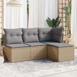 Salon de jardin avec coussins 4 pcs beige résine tressée alsavelo