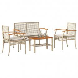 Salon de jardin avec coussins 4 pcs beige résine tressée alsavelo