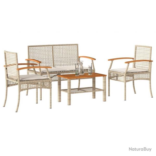 Salon de jardin avec coussins 4 pcs beige rsine tresse alsavelo