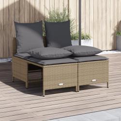 Salon de jardin avec coussins 4 pcs beige résine tressée alsavelo