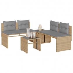 Salon de jardin avec coussins 4 pcs beige résine tressée alsavelo