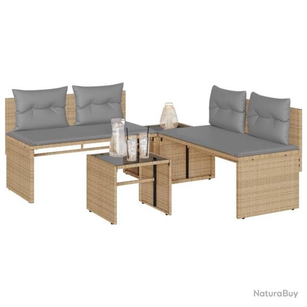 Salon de jardin avec coussins 4 pcs beige rsine tresse alsavelo
