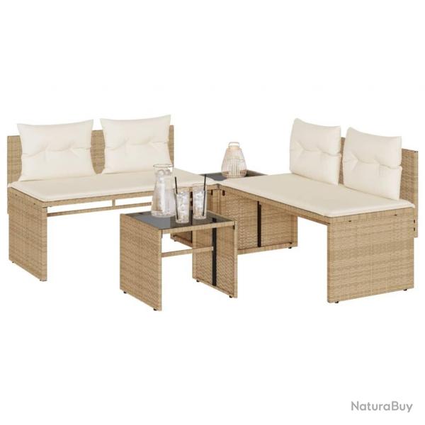 Salon de jardin avec coussins 4 pcs beige rsine tresse alsavelo