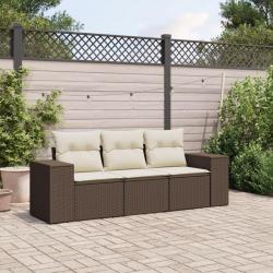 Salon de jardin avec coussins 3 pcs marron résine tressée alsavelo
