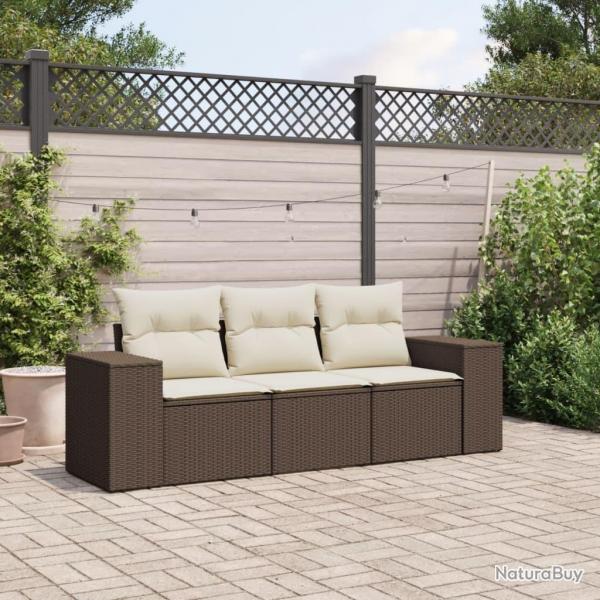 Salon de jardin avec coussins 3 pcs marron rsine tresse alsavelo