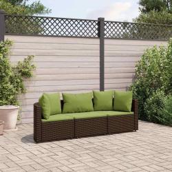 Salon de jardin avec coussins 3 pcs marron résine tressée alsavelo