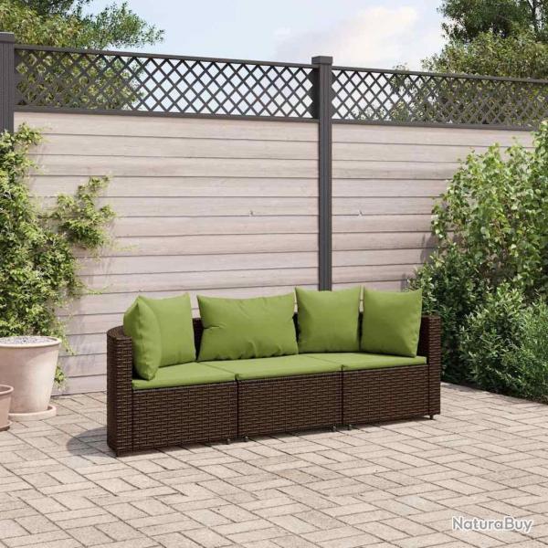 Salon de jardin avec coussins 3 pcs marron rsine tresse alsavelo