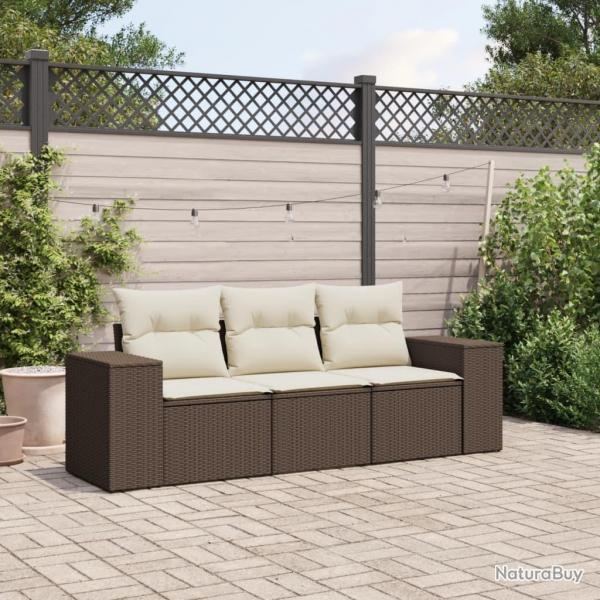 Salon de jardin avec coussins 3 pcs marron rsine tresse alsavelo