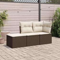 Salon de jardin avec coussins 3 pcs marron résine tressée alsavelo