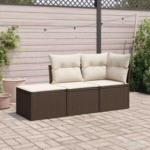 Salon de jardin avec coussins 3 pcs marron rsine tresse alsavelo